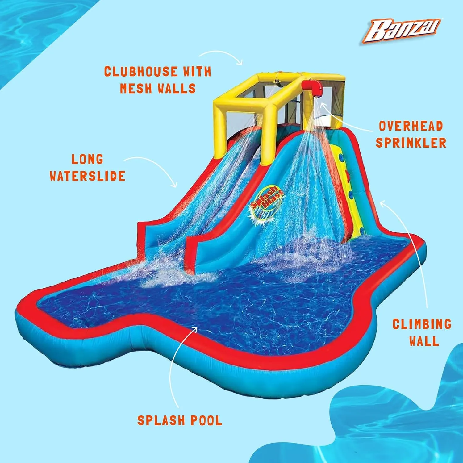 Banzai Inflatable Pool Water Slide, Blow Up Backyard Splash House, Slide N’ Soak