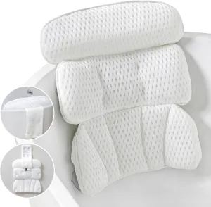 Bath Pillow Bathtub Pillow for Tub Luxury Bath Tub Pillows for Tub Neck and Back Support with 4D Air Mesh Fabric and 8 Strong Powerfull Non-Slip Suction Cups Relaxing Bath Accessories Spa Gifts, White