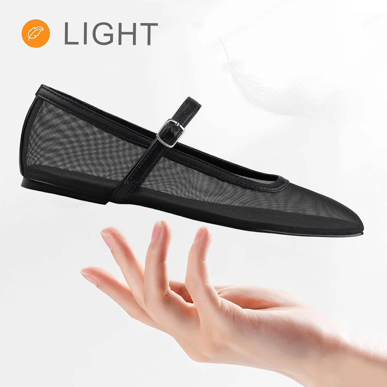 BCTEX COLL Mesh Ballet Flats Mary-Jane Ballerina Flats Square Toe Dressy Casual Shoes with Buckle Strap