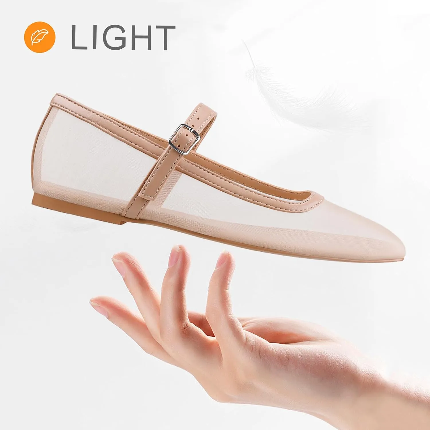 BCTEX COLL Mesh Ballet Flats Mary-Jane Ballerina Flats Square Toe Dressy Casual Shoes with Buckle Strap
