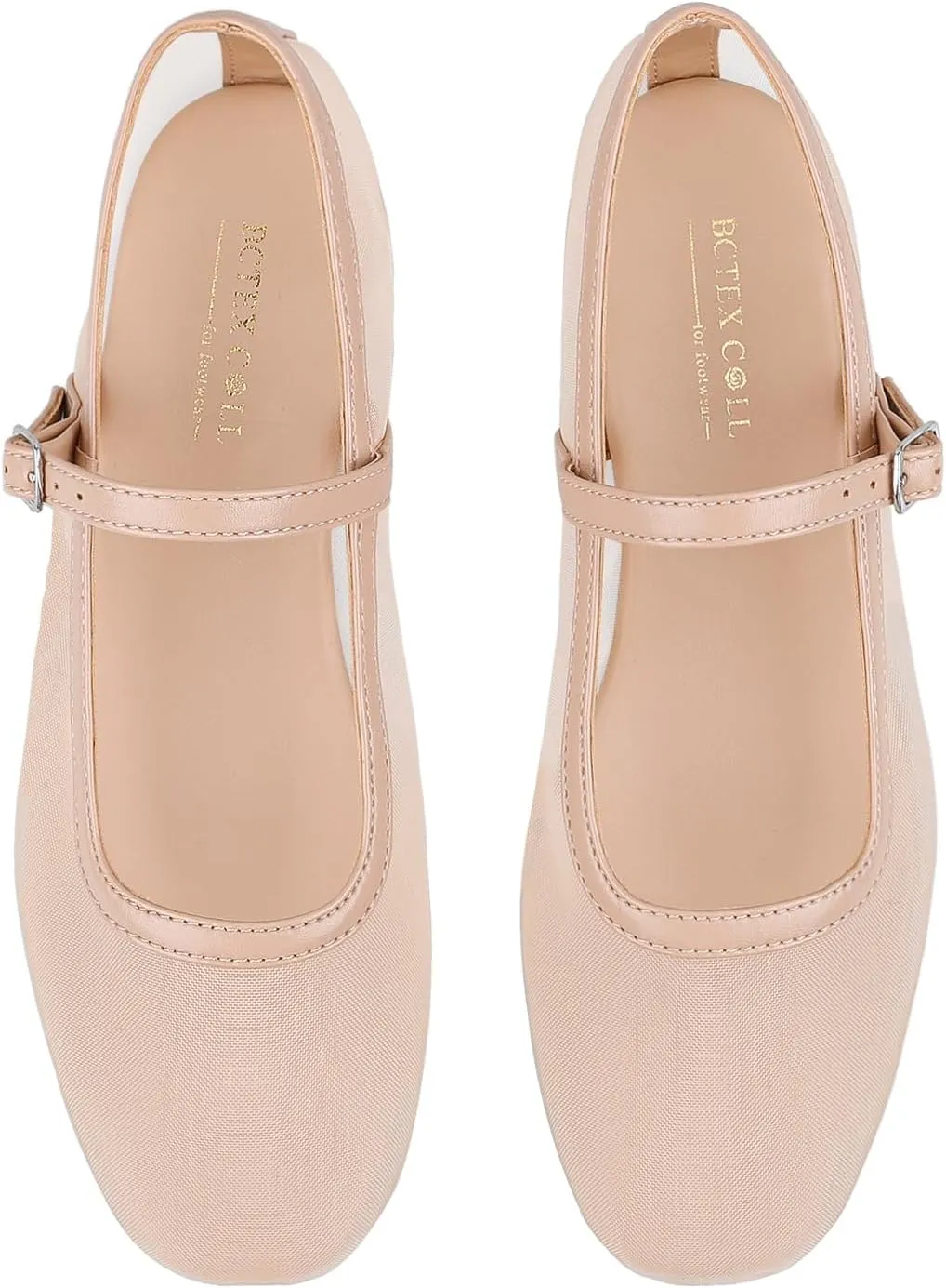 BCTEX COLL Mesh Ballet Flats Mary-Jane Ballerina Flats Square Toe Dressy Casual Shoes with Buckle Strap
