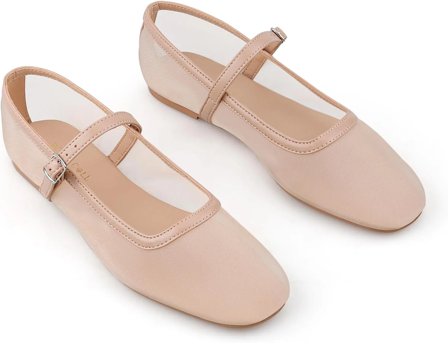 BCTEX COLL Mesh Ballet Flats Mary-Jane Ballerina Flats Square Toe Dressy Casual Shoes with Buckle Strap