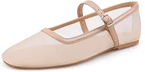 BCTEX COLL Mesh Ballet Flats Mary-Jane Ballerina Flats Square Toe Dressy Casual Shoes with Buckle Strap