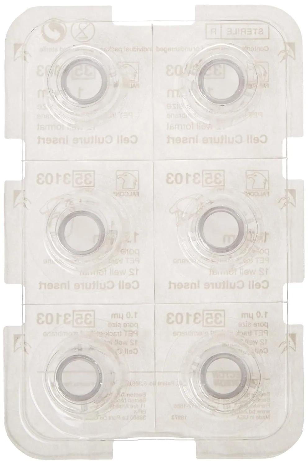 BD Medical 353104 Falcon Translucent Polyethylene Terephthalate Cell Culture Insert, 0.2 - 0.35mL Volume, 1.0 Micron Pore, Pack of 48