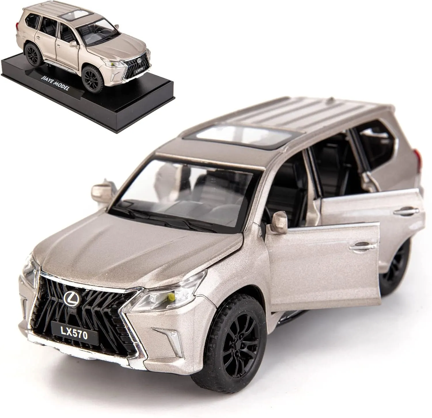 BDTCTK 1/32 Compatible for Lexus LX570 Off-Road in Luxury SUV Model Car, Zinc Alloy Pull Back Toy car with Sound and Light for Kids Boy Girl Gift(Silver)