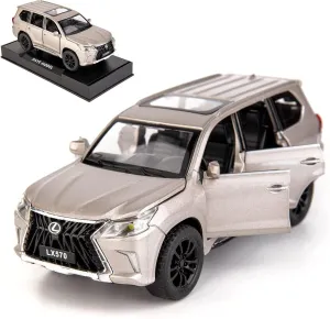 BDTCTK 1/32 Compatible for Lexus LX570 Off-Road in Luxury SUV Model Car, Zinc Alloy Pull Back Toy car with Sound and Light for Kids Boy Girl Gift(Silver)