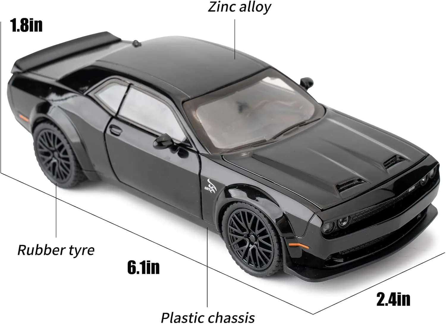BDTCTK 1/32 Dodge Challenger Hellcat Model Car, Zinc Alloy Pull Back Toy car with Sound and Light for Kids Boy Girl Gift(Black)