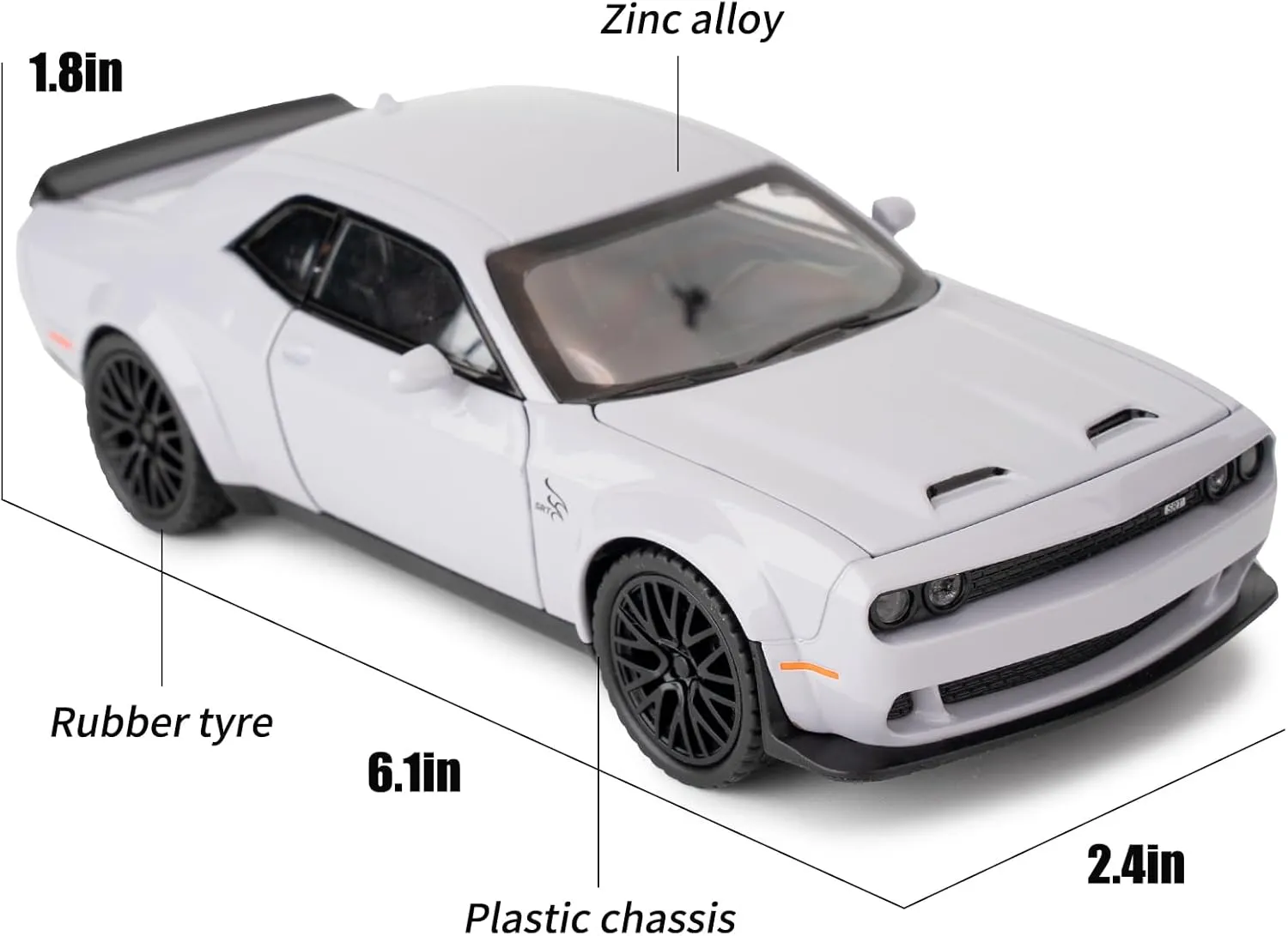 BDTCTK 1/32 Dodge Challenger Hellcat Model Car, Zinc Alloy Pull Back Toy car with Sound and Light for Kids Boy Girl Gift(Gray)