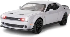 BDTCTK 1/32 Dodge Challenger Hellcat Model Car, Zinc Alloy Pull Back Toy car with Sound and Light for Kids Boy Girl Gift(Gray)