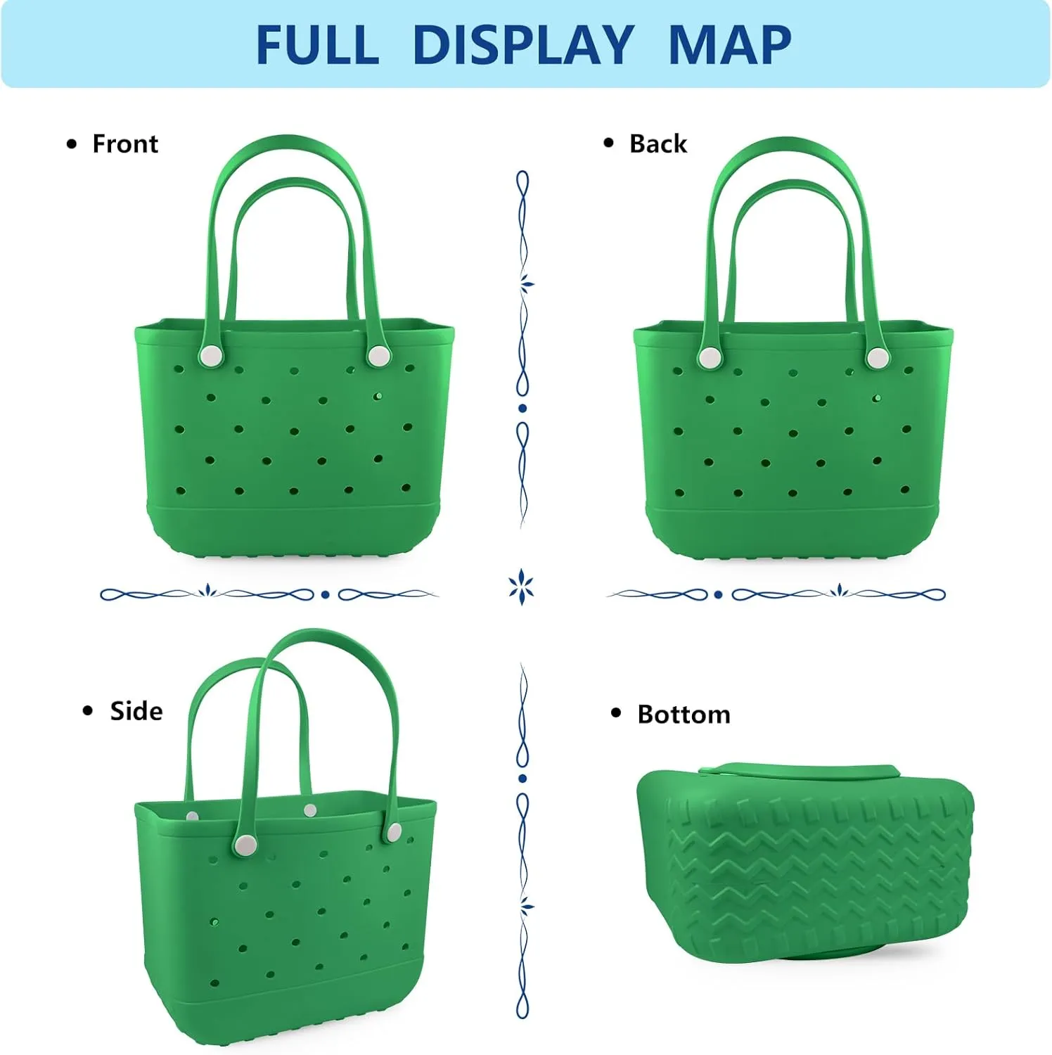 Beach Rubber Bag Tote Bag,Extra Large Waterproof Travel Women Handbag with Charms for Sports Beach Groceries Pool