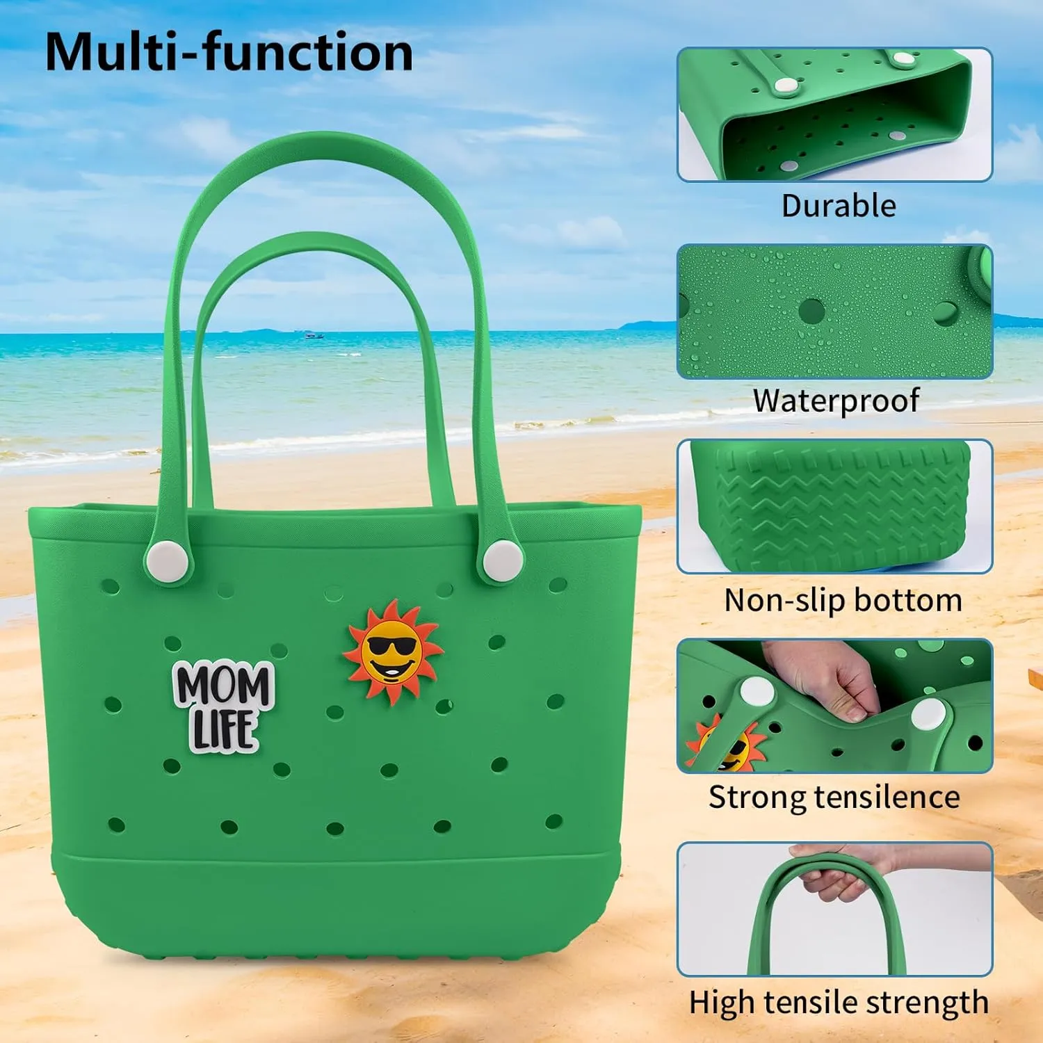 Beach Rubber Bag Tote Bag,Extra Large Waterproof Travel Women Handbag with Charms for Sports Beach Groceries Pool