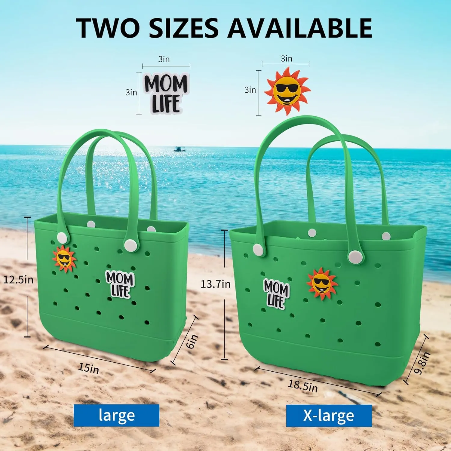 Beach Rubber Bag Tote Bag,Extra Large Waterproof Travel Women Handbag with Charms for Sports Beach Groceries Pool