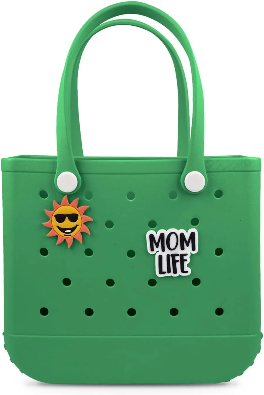 Beach Rubber Bag Tote Bag,Extra Large Waterproof Travel Women Handbag with Charms for Sports Beach Groceries Pool