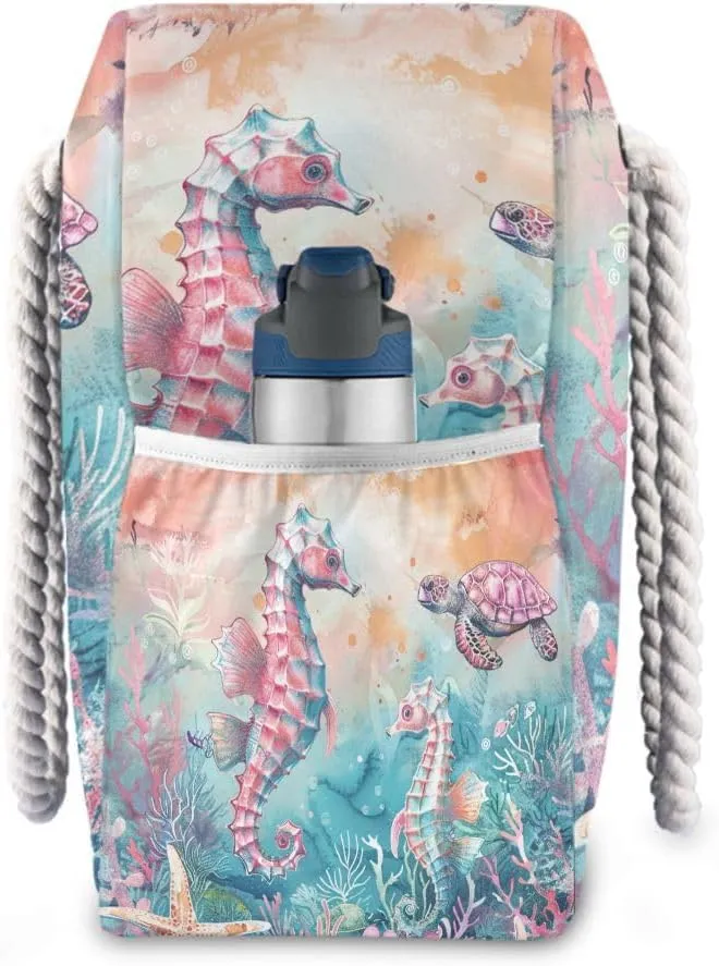 Beach Tote Bags for Women, Turtle Flower Starfish Large Beach Shoulder Bag Pool Bags Purse