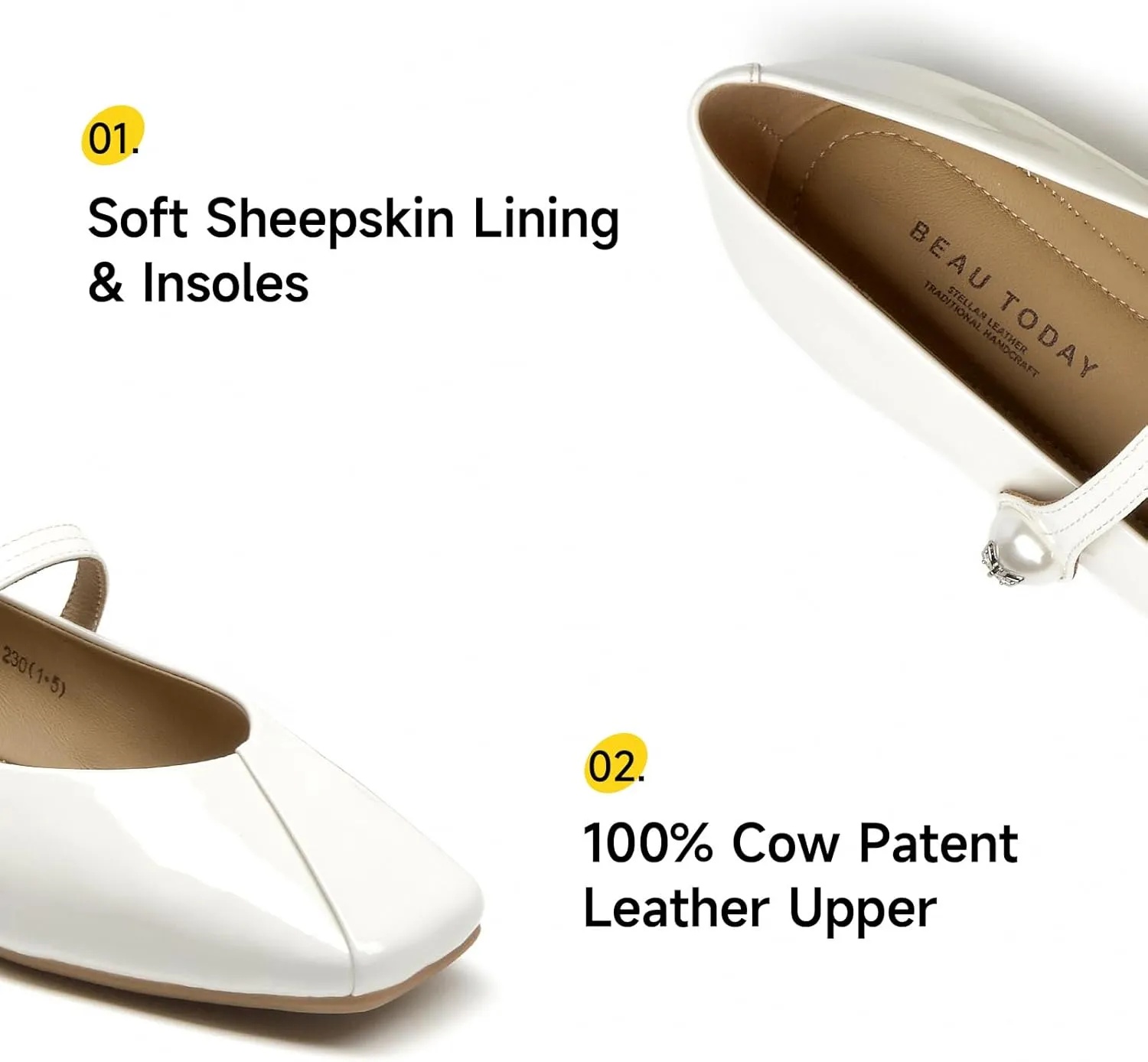 BEAU TODAY Mary Jane Flats for Women, Womens Mary Janes, Ballet Flats for Women, Patent Leather Square Toe Flats, Comfortable Casual Fashion Slip-on Flat Dress Shoes