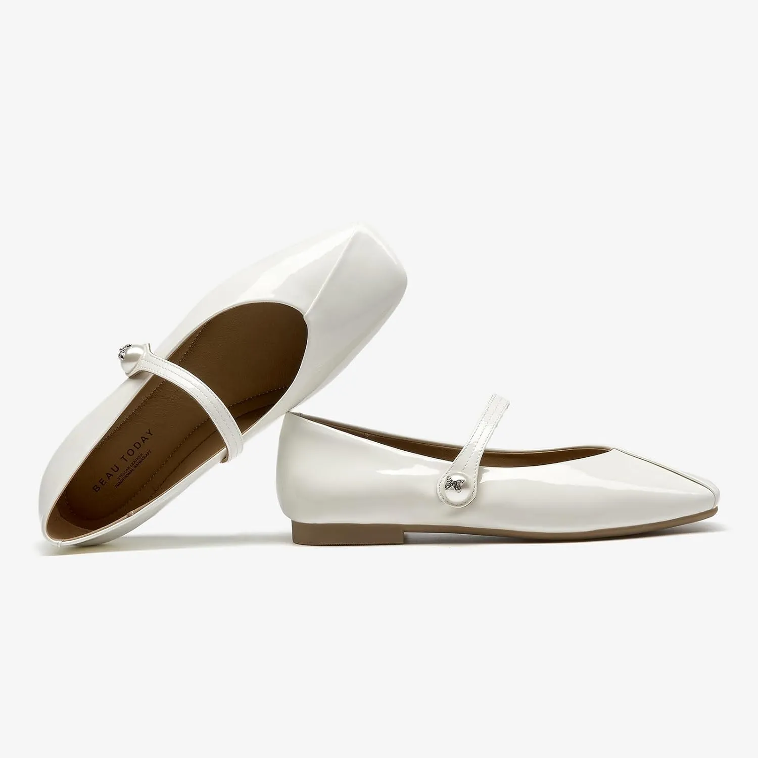 BEAU TODAY Mary Jane Flats for Women, Womens Mary Janes, Ballet Flats for Women, Patent Leather Square Toe Flats, Comfortable Casual Fashion Slip-on Flat Dress Shoes