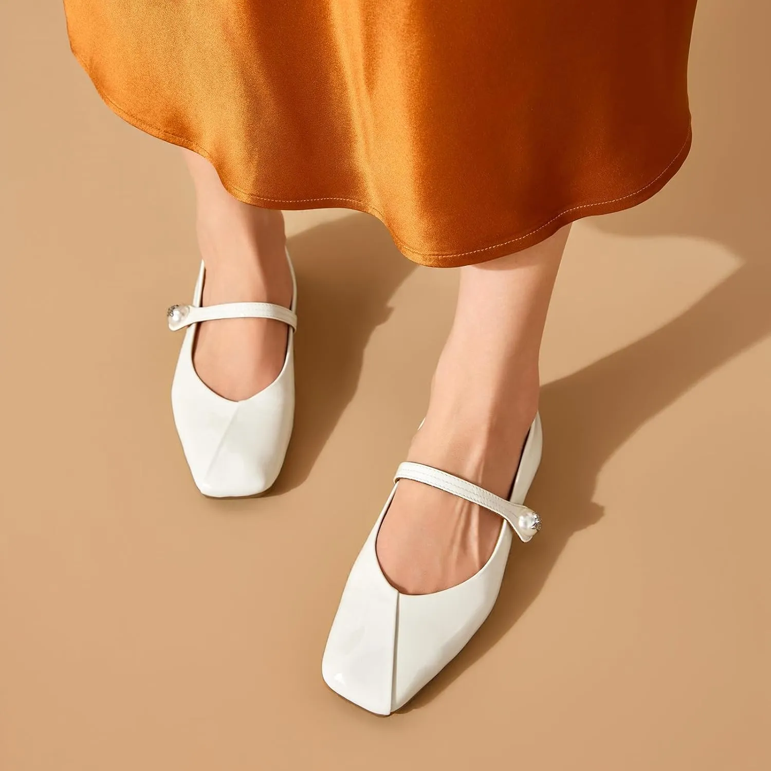 BEAU TODAY Mary Jane Flats for Women, Womens Mary Janes, Ballet Flats for Women, Patent Leather Square Toe Flats, Comfortable Casual Fashion Slip-on Flat Dress Shoes