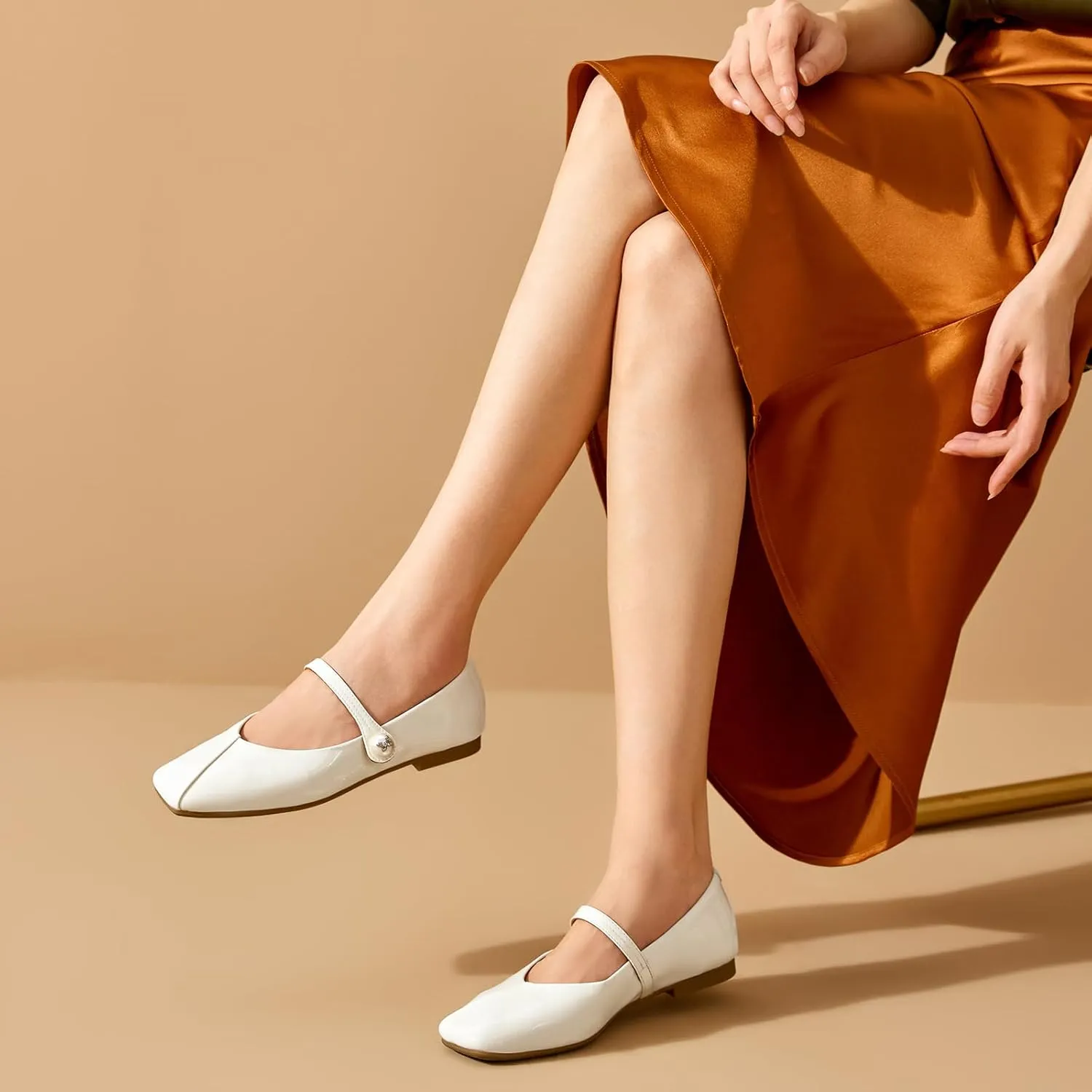 BEAU TODAY Mary Jane Flats for Women, Womens Mary Janes, Ballet Flats for Women, Patent Leather Square Toe Flats, Comfortable Casual Fashion Slip-on Flat Dress Shoes