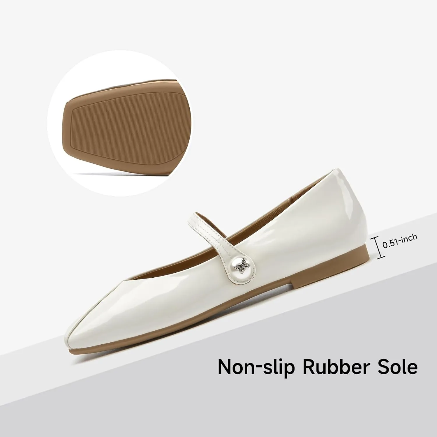 BEAU TODAY Mary Jane Flats for Women, Womens Mary Janes, Ballet Flats for Women, Patent Leather Square Toe Flats, Comfortable Casual Fashion Slip-on Flat Dress Shoes