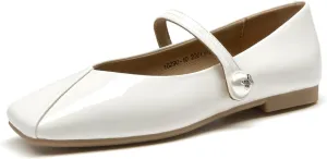 BEAU TODAY Mary Jane Flats for Women, Womens Mary Janes, Ballet Flats for Women, Patent Leather Square Toe Flats, Comfortable Casual Fashion Slip-on Flat Dress Shoes