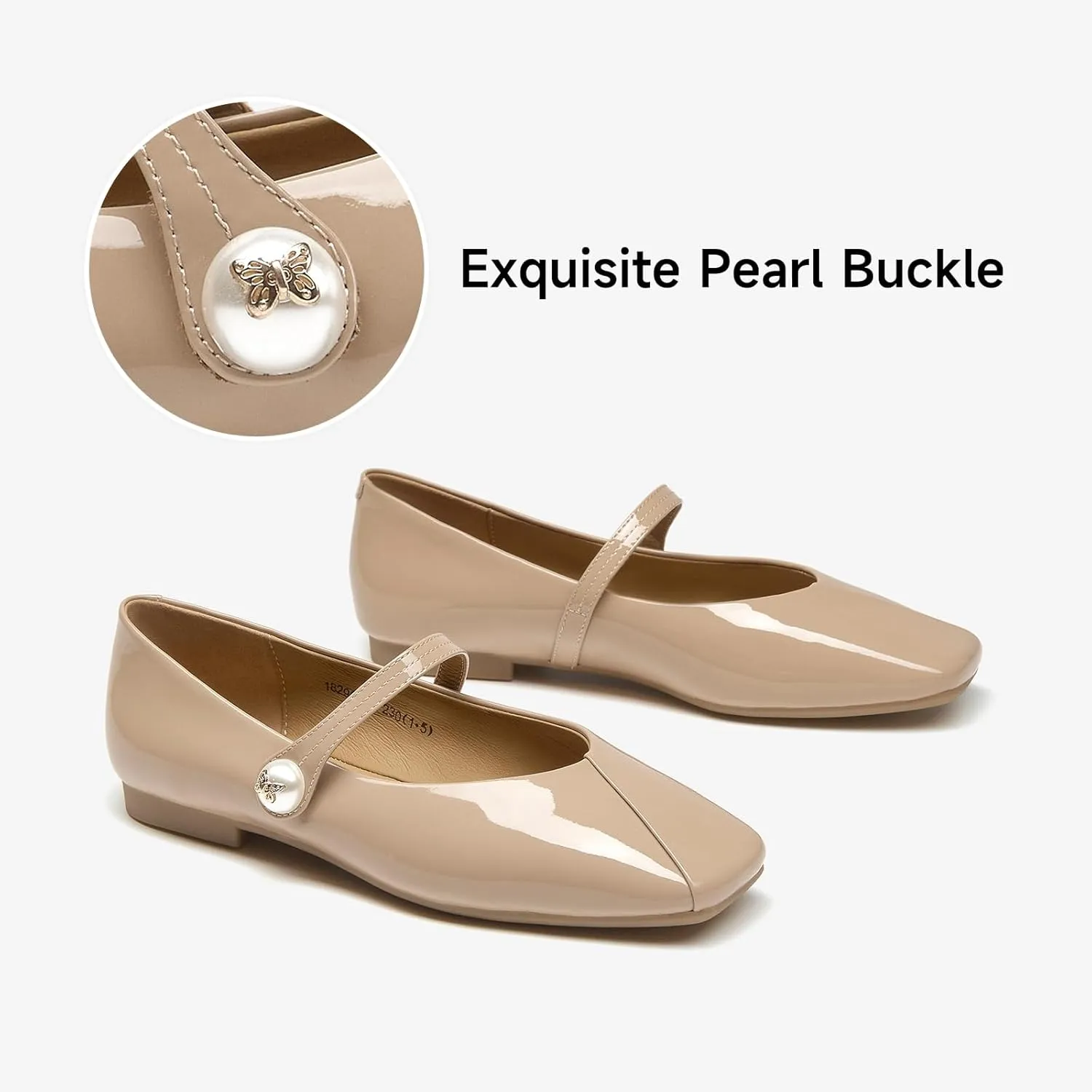 BEAU TODAY Mary Jane Flats for Women, Womens Mary Janes, Ballet Flats for Women, Patent Leather Square Toe Flats, Comfortable Casual Fashion Slip-on Flat Dress Shoes