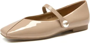 BEAU TODAY Mary Jane Flats for Women, Womens Mary Janes, Ballet Flats for Women, Patent Leather Square Toe Flats, Comfortable Casual Fashion Slip-on Flat Dress Shoes
