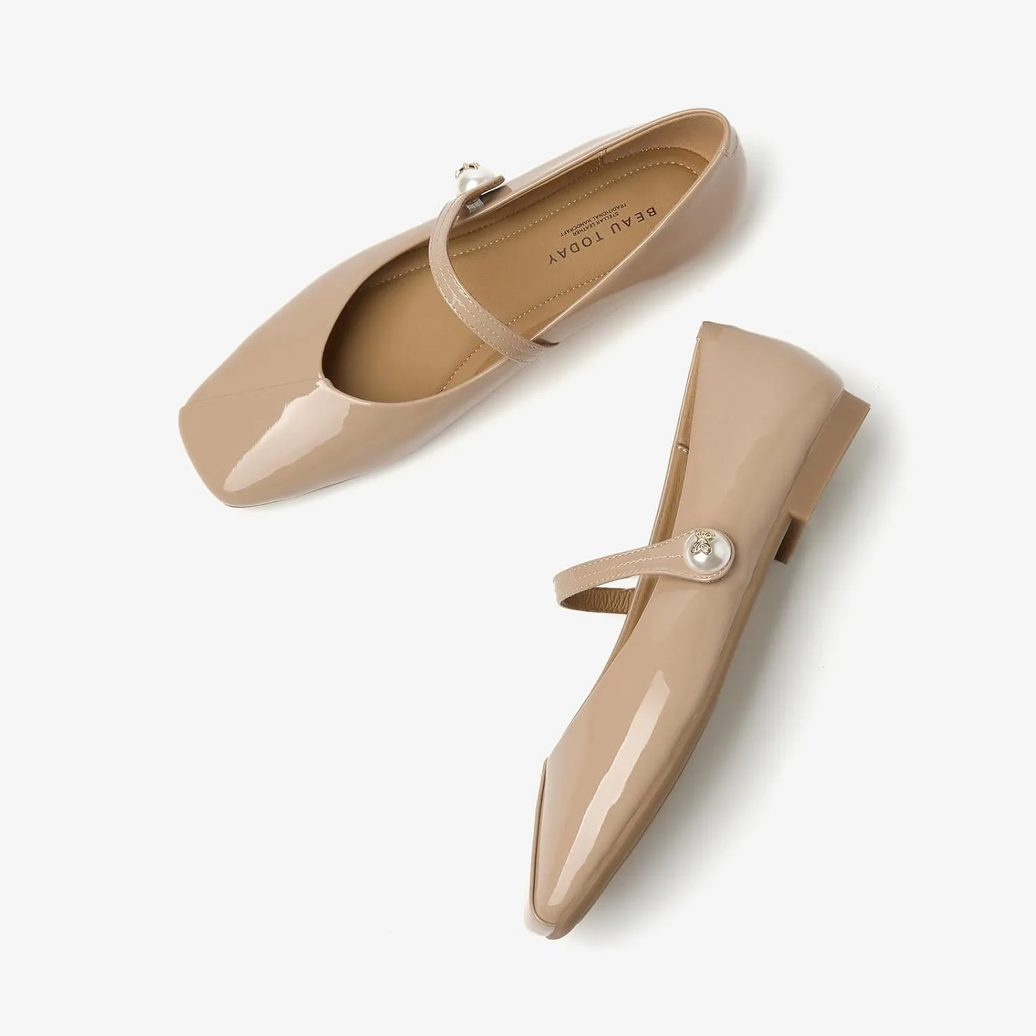 BEAU TODAY Mary Jane Flats for Women, Womens Mary Janes, Ballet Flats for Women, Patent Leather Square Toe Flats, Comfortable Casual Fashion Slip-on Flat Dress Shoes