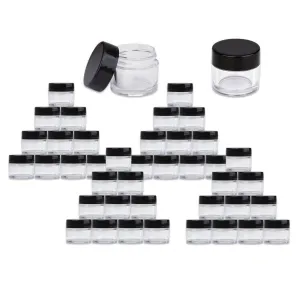 Beauticom® High-Graded Quality 7 Grams/7 ML (Quantity: 60 Packs) Thick Wall Clear Plastic LEAK-PROOF Jars Container with Black Lids for Cosmetic, Lip Balm, Lip Gloss, Creams, Lotions, Liquids