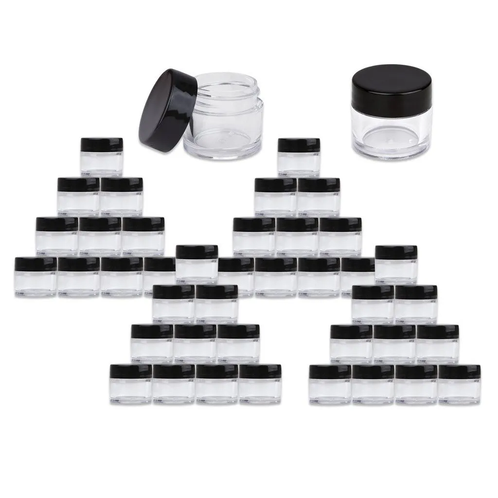 Beauticom® High-Graded Quality 7 Grams/7 ML (Quantity: 60 Packs) Thick Wall Clear Plastic LEAK-PROOF Jars Container with Black Lids for Cosmetic, Lip Balm, Lip Gloss, Creams, Lotions, Liquids