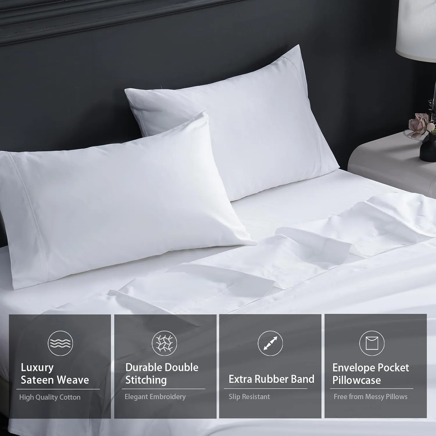 Bedlifes Queen Size Cotton Bed Sheets 1200 Thread Count Egyptian Cotton Sheet Set-100% Cotton White Sheets Luxury Hotel Cooling Sheets-Breathable Soft Smooth-Sateen Weave-16 Deep Pocket-White-Queen