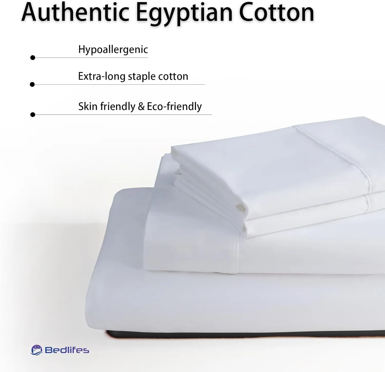 Bedlifes Queen Size Cotton Bed Sheets 1200 Thread Count Egyptian Cotton Sheet Set-100% Cotton White Sheets Luxury Hotel Cooling Sheets-Breathable Soft Smooth-Sateen Weave-16 Deep Pocket-White-Queen