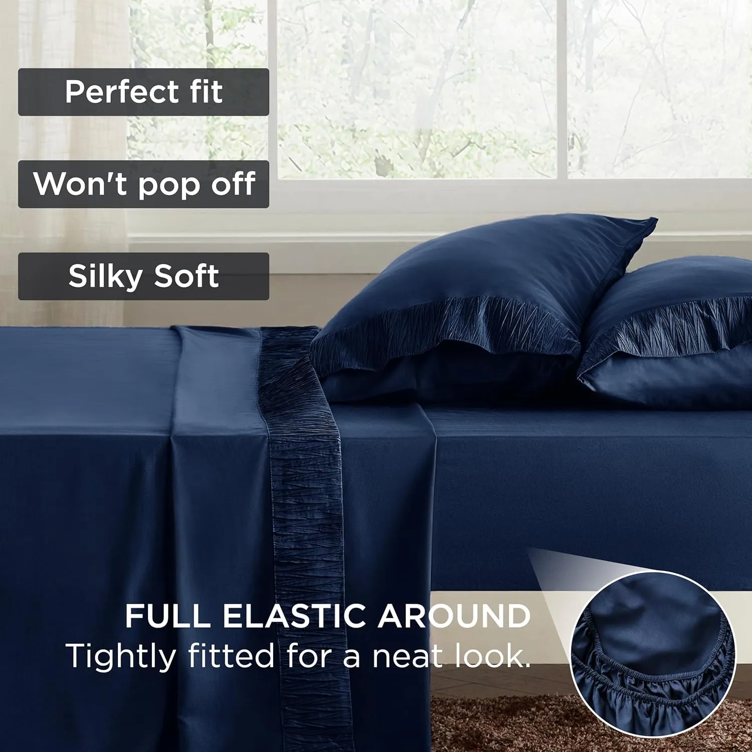 Bedsure Twin Sheets Set - 3 Pieces Soft Twin Bed Sheets - Breathable & Cooling - Hotel Luxury - Easy Care Polyester Microfiber Bedding for Women, Men, Navy