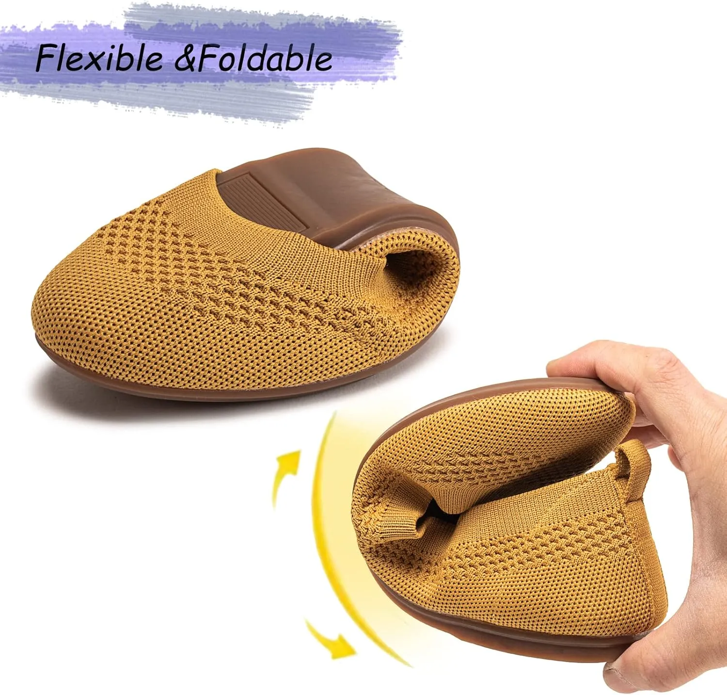 BEJINASH Ballet Flats for Women Soft Slip On Flat Shoes Knit Round Toe Work Flat Mesh Woman Walking Shoes Comfortable Casual