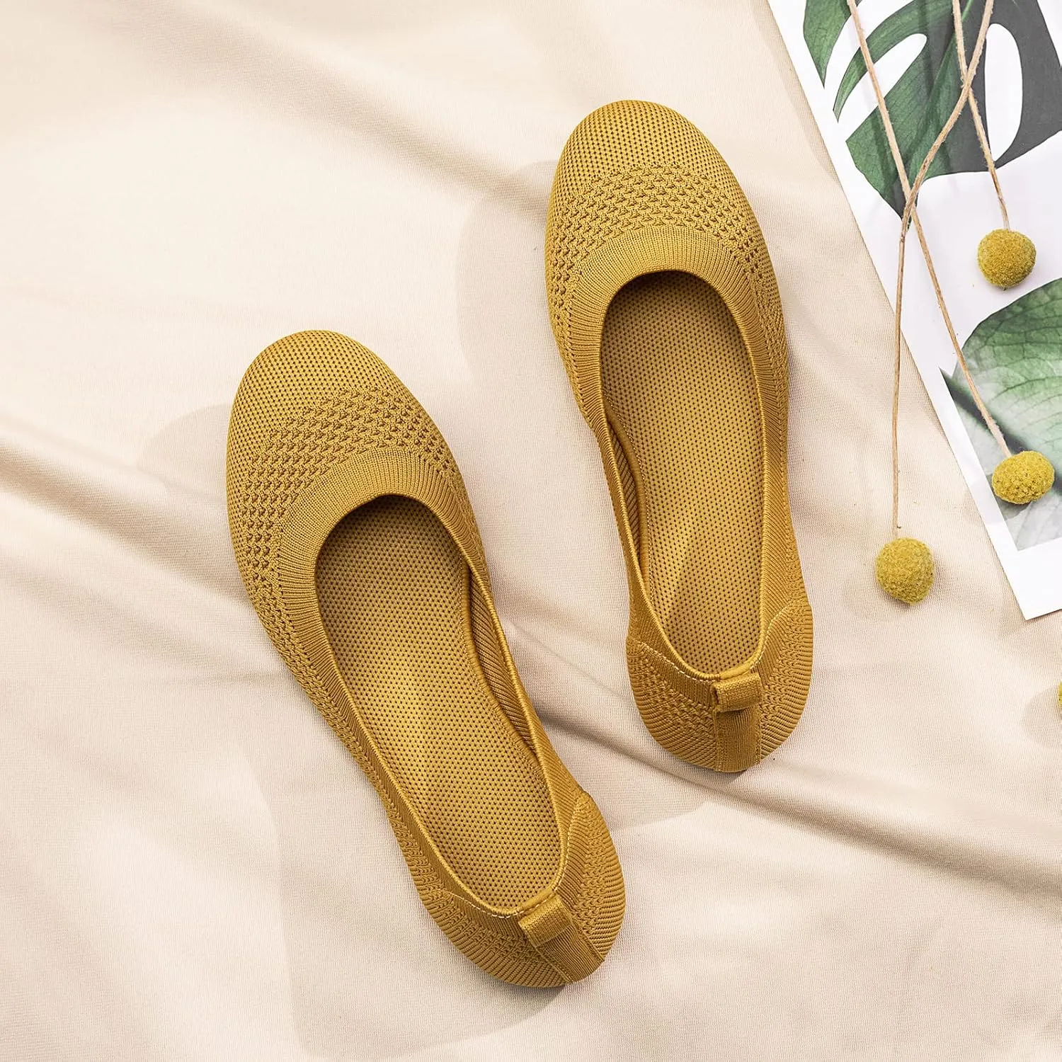 BEJINASH Ballet Flats for Women Soft Slip On Flat Shoes Knit Round Toe Work Flat Mesh Woman Walking Shoes Comfortable Casual