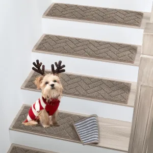 BEQHAUSE Stair Treads Non Slip Stair Runners Step Carpet Mat for Wooden Steps Indoor Machine Washable 28inX9in Edging Polyester Soft Stair Rugs for Kids Elders Pets with TPE Backing(Beige,15pcs)