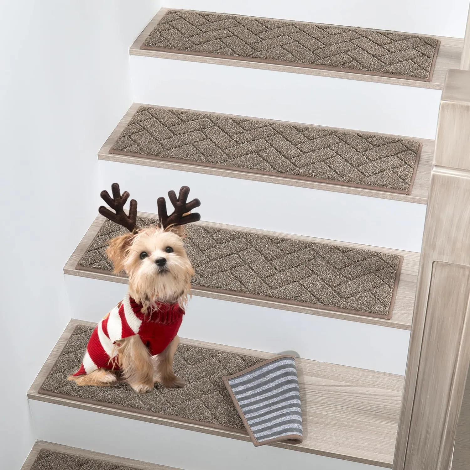 BEQHAUSE Stair Treads Non Slip Stair Runners Step Carpet Mat for Wooden Steps Indoor Machine Washable 28inX9in Edging Polyester Soft Stair Rugs for Kids Elders Pets with TPE Backing(Beige,15pcs)