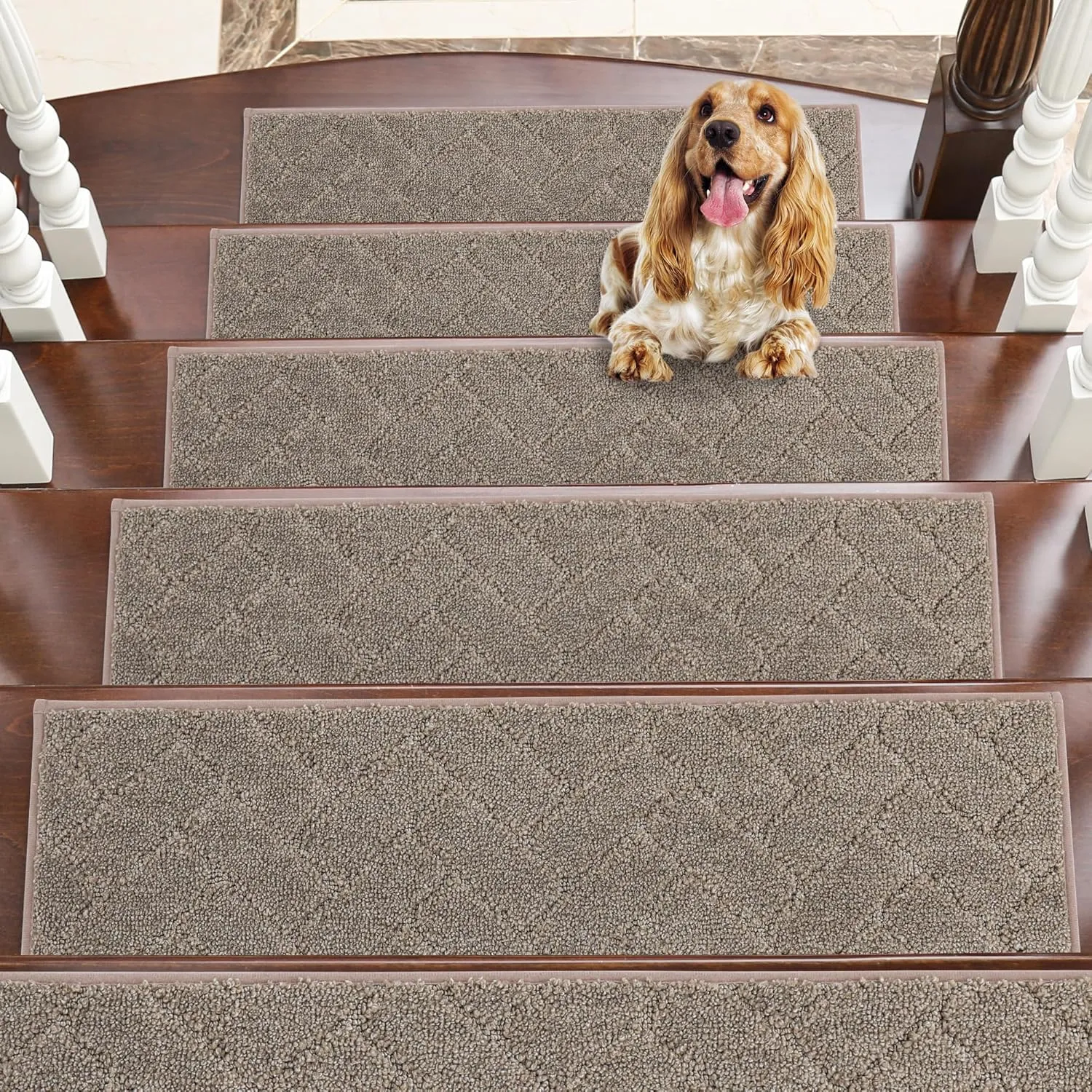 BEQHAUSE Stair Treads Non Slip Stair Runners Step Carpet Mat for Wooden Steps Indoor Machine Washable 28inX9in Edging Polyester Soft Stair Rugs for Kids Elders Pets with TPE Backing(Beige,15pcs)