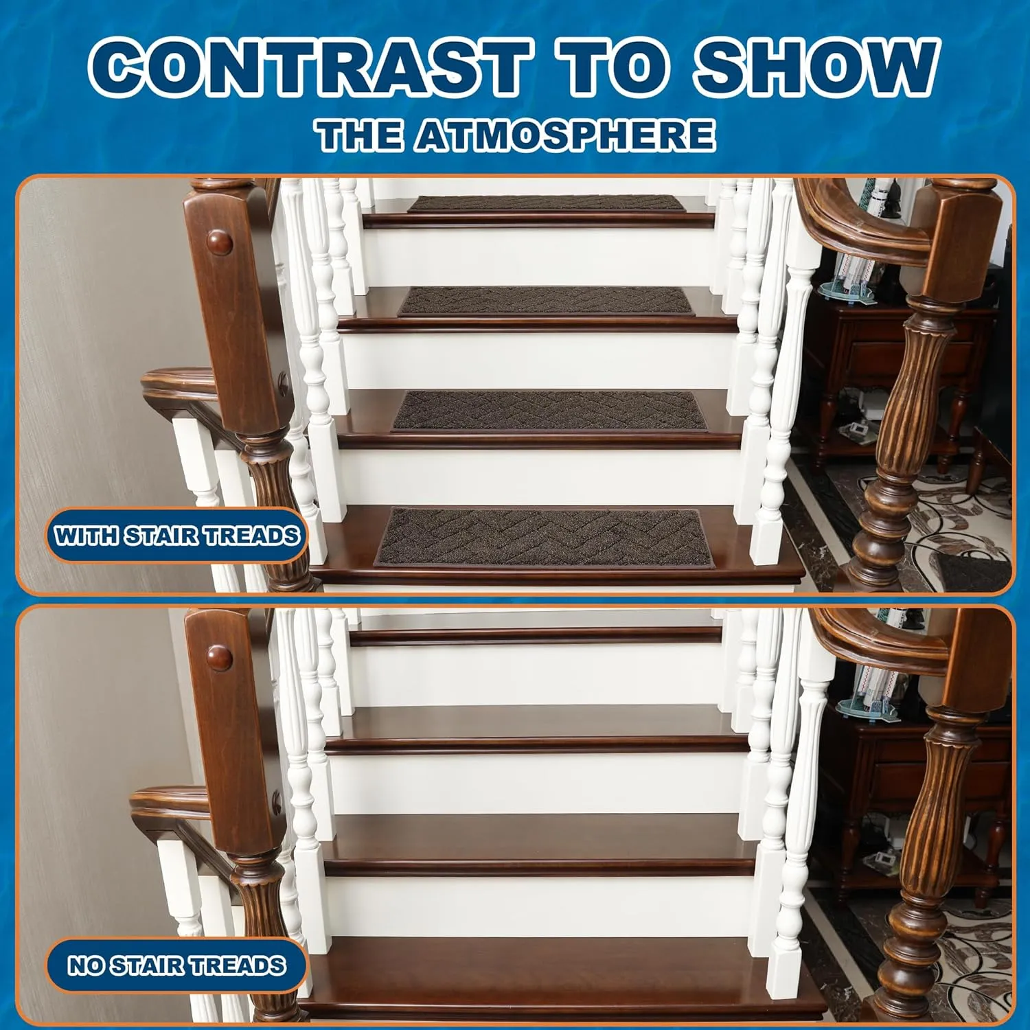 BEQHAUSE Stair Treads Non Slip Stair Runners Step Carpet Mat for Wooden Steps Indoor Machine Washable 28inX9in Edging Polyester Soft Stair Rugs for Kids Elders Pets with TPE Backing(Brown,4pcs)