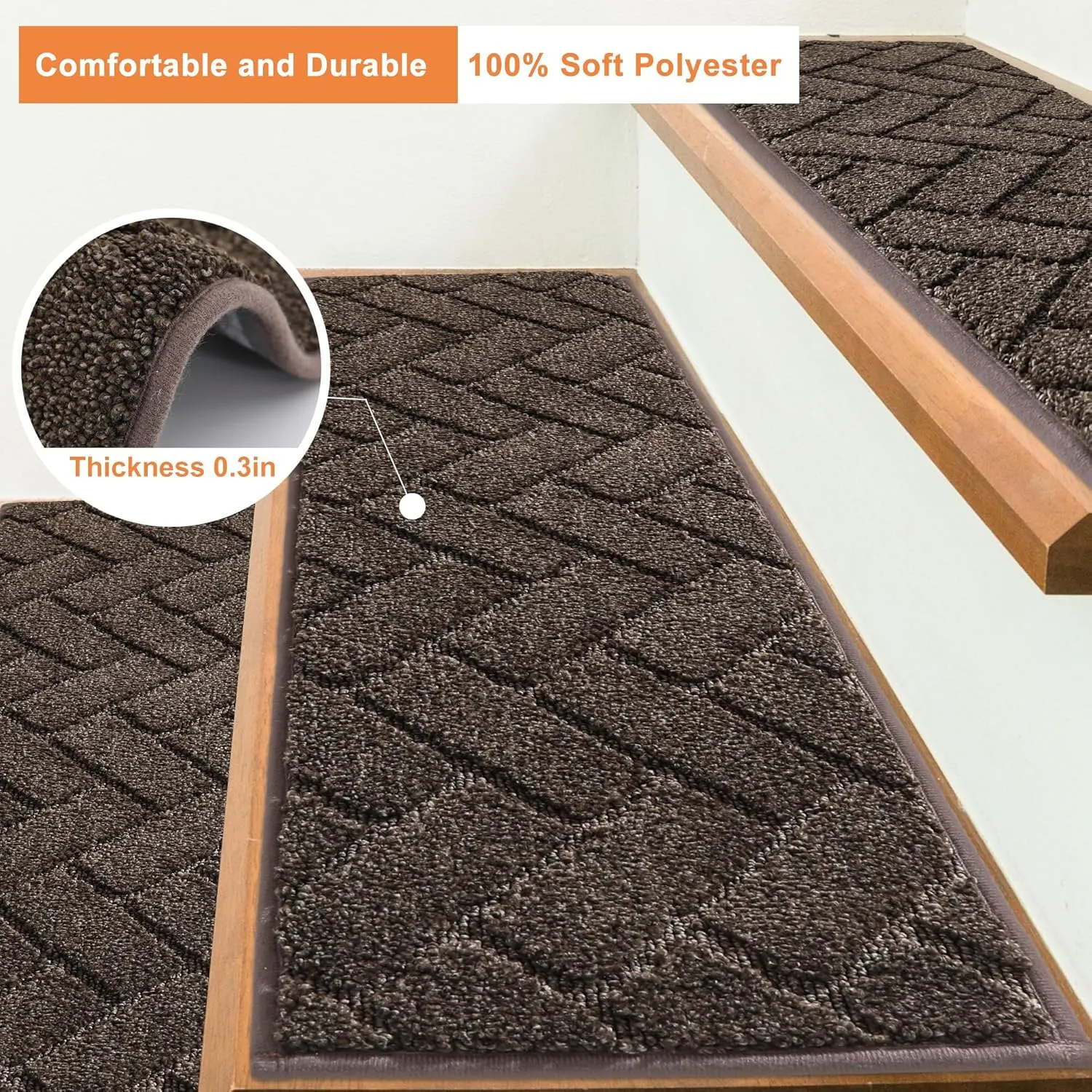 BEQHAUSE Stair Treads Non Slip Stair Runners Step Carpet Mat for Wooden Steps Indoor Machine Washable 28inX9in Edging Polyester Soft Stair Rugs for Kids Elders Pets with TPE Backing(Brown,4pcs)