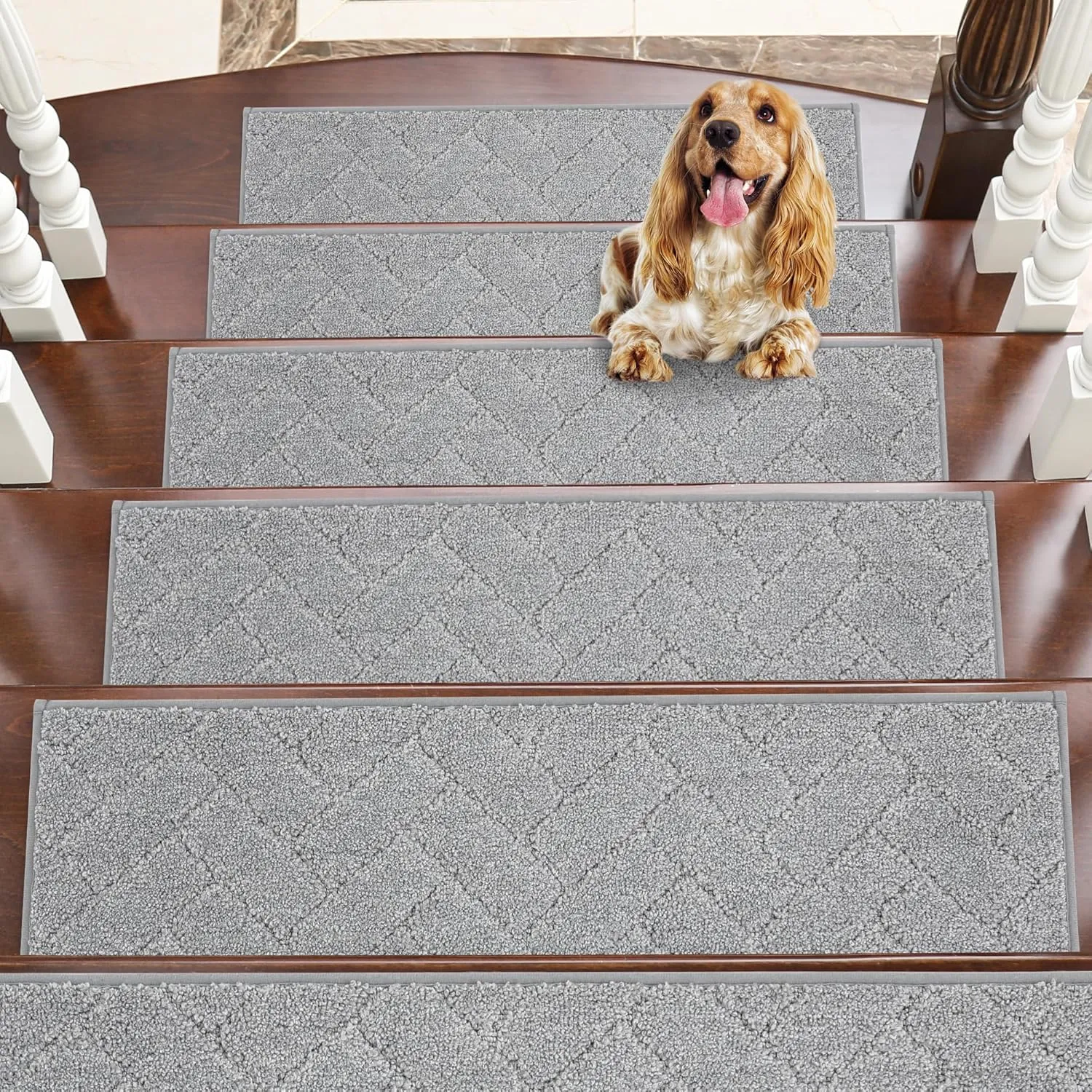 BEQHAUSE Stair Treads Non Slip Stair Runners Step Carpet Mat for Wooden Steps Indoor Machine Washable 28inX9in Edging Polyester Soft Stair Rugs for Kids Elders Pets with TPE Backing(Grey,15pcs)