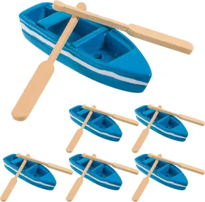 BESPORTBLE 6 Sets Miniature Rowboat Mini Blue Wood Boat with Oars Canoe Model Figurines Fairy Garden Miniatures Nautical Home Decorations (Boat 2 Paddles)