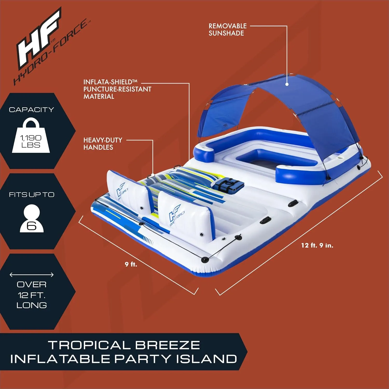 Bestway Hydro Force Detachable Summer Slide Inflatable Activity Island with Cup Holders and Heavy Duty Handles for Easy Transport