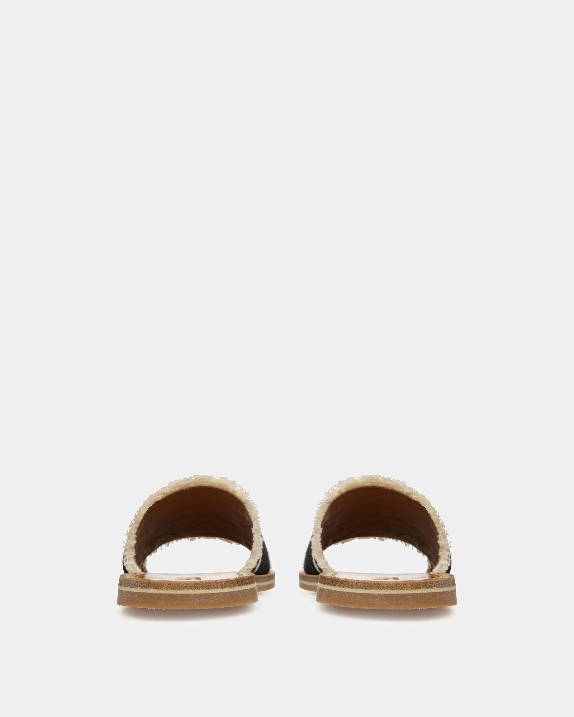 Bianka Flat Fabric Slides In Black And Bone