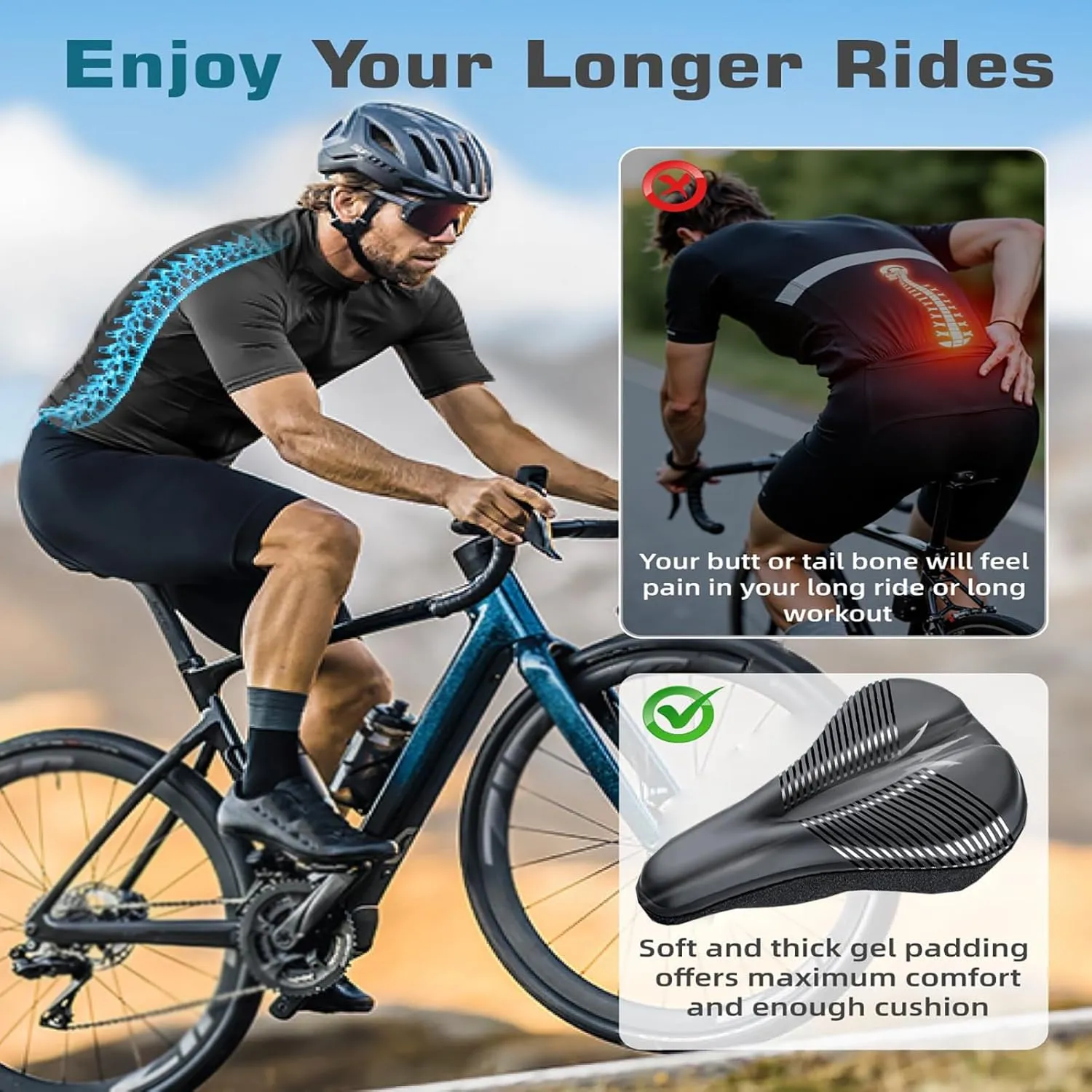 Bike Seat Cushion for Specialized Demo 29 Demo 8 Demo 8 I Carbon Diverge Base Carbon, Memory Foam & Gel Padded Cover Bicycle Seat for Men Women Shock-Absorbing Comfort Bike Seat Pad,C