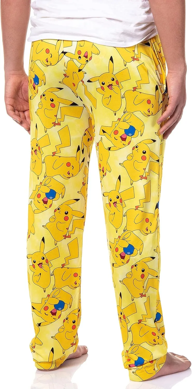 Bioworld Pokémon Men's Pikachu Allover Character Subtle Tie Dye Adult Sleep Bottoms Pajama Pants