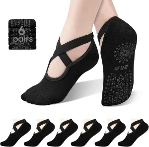 BKP Yoga socks for women 6 Pairs,Pilates socks with Grips for women,Non slip socks for Ballet,Dance,Home,Barefoot