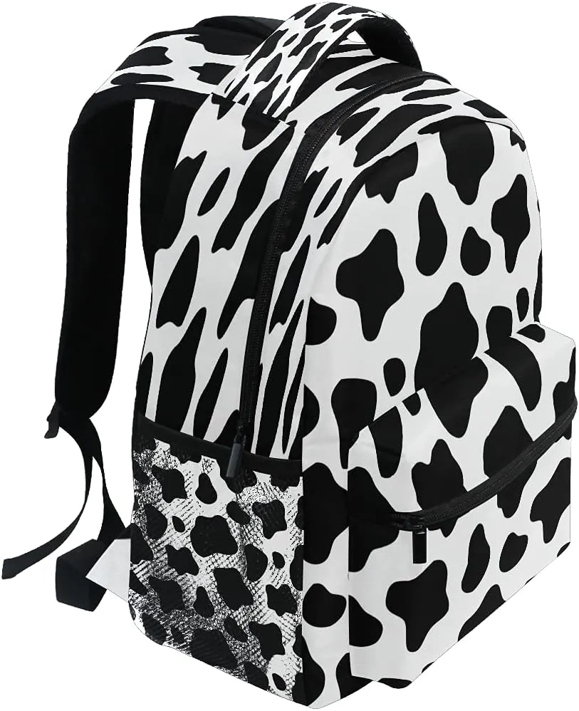 Black And White Cow Print Backpacks For Kids School Backpack Shoulder Bag Bookbag Big For Boys Girls Student Elementary
