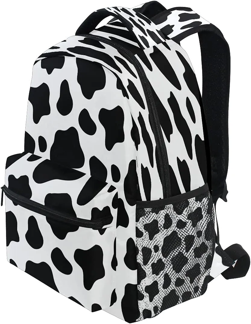 Black And White Cow Print Backpacks For Kids School Backpack Shoulder Bag Bookbag Big For Boys Girls Student Elementary