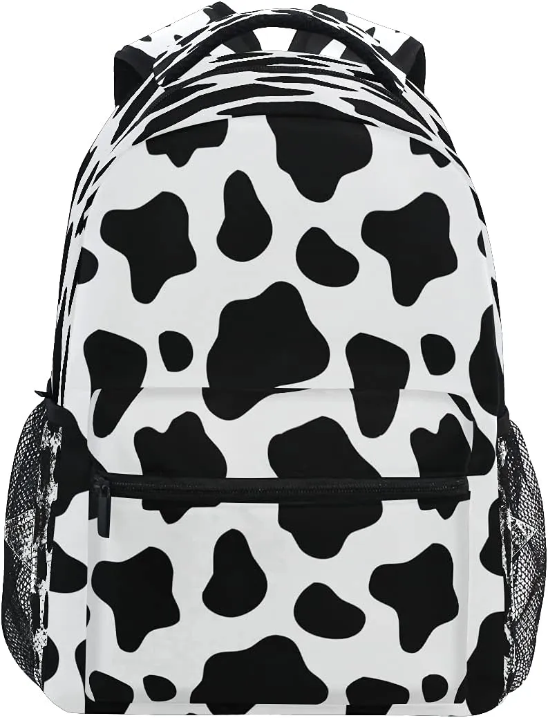 Black And White Cow Print Backpacks For Kids School Backpack Shoulder Bag Bookbag Big For Boys Girls Student Elementary