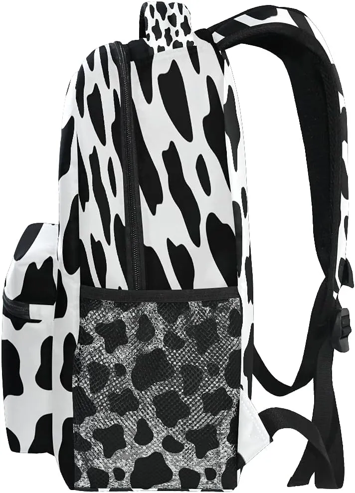 Black And White Cow Print Backpacks For Kids School Backpack Shoulder Bag Bookbag Big For Boys Girls Student Elementary